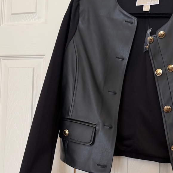 NWT MICHAEL Michael Kors Black Faux Leather & Knit Cropped Jacket – Small - Picture 6 of 7